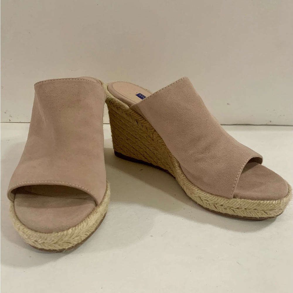 Stuart Weitzman Suede Tan/Pink Espadrille Sandals, 6.5